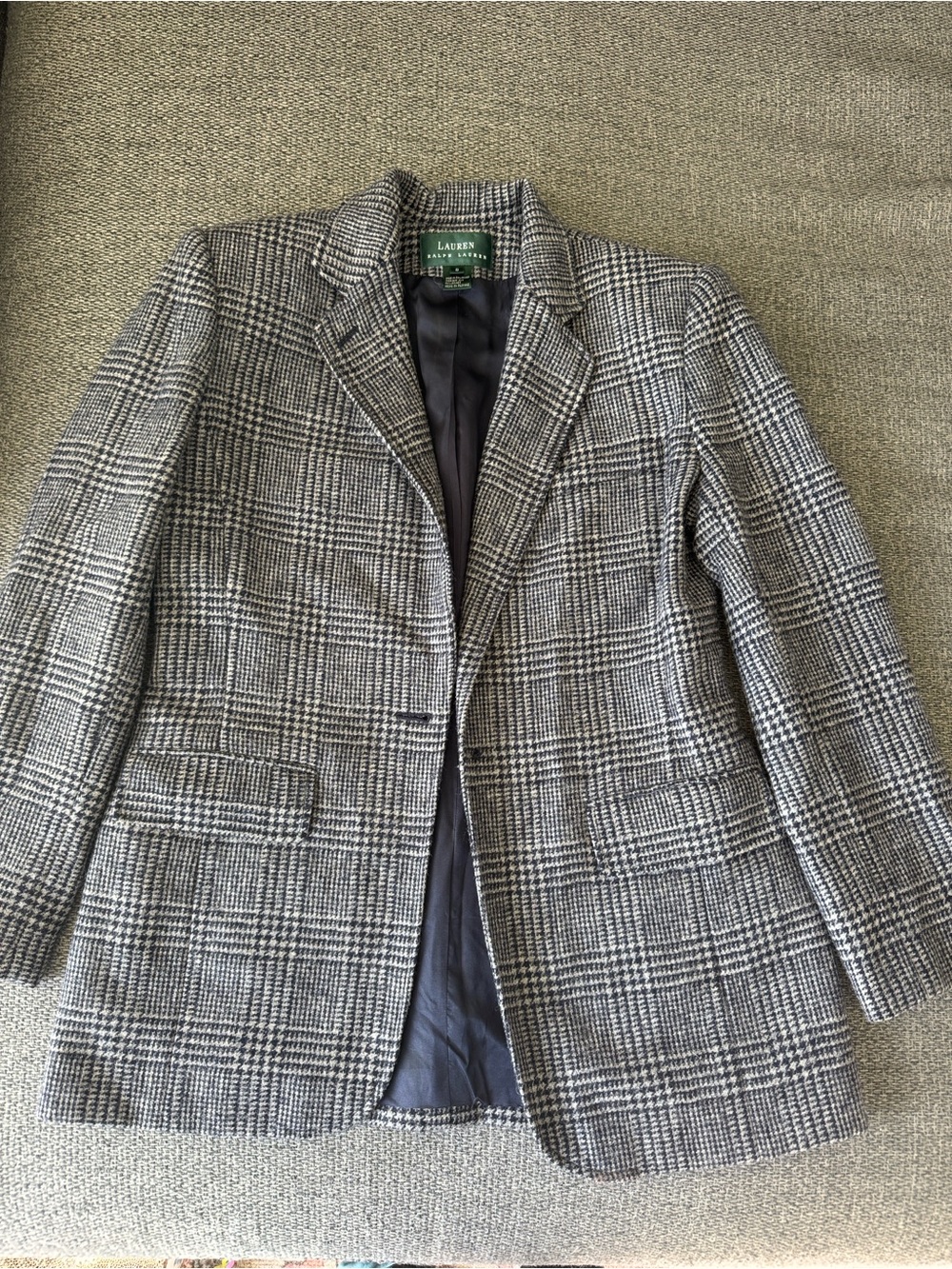 Lauren Ralph Lauren Navy & Cream Glen Plaid Blazer | 100% Wool | Size 8